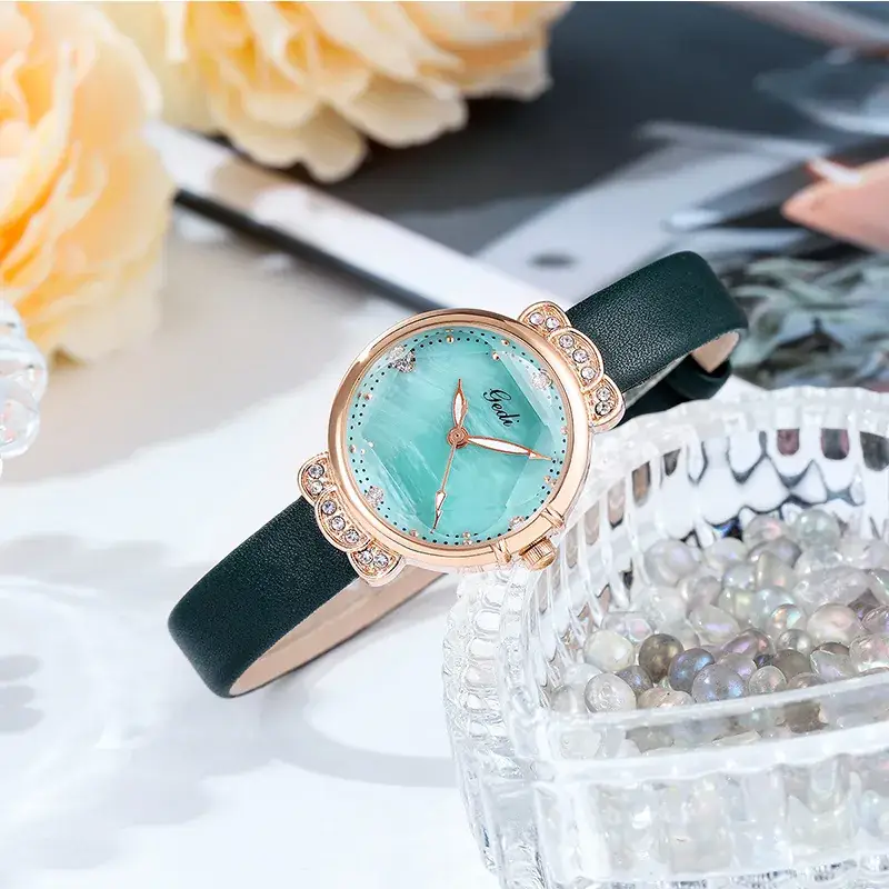 Women's Diamond-Encrusted Wristwatch with Black Strap - Image 3