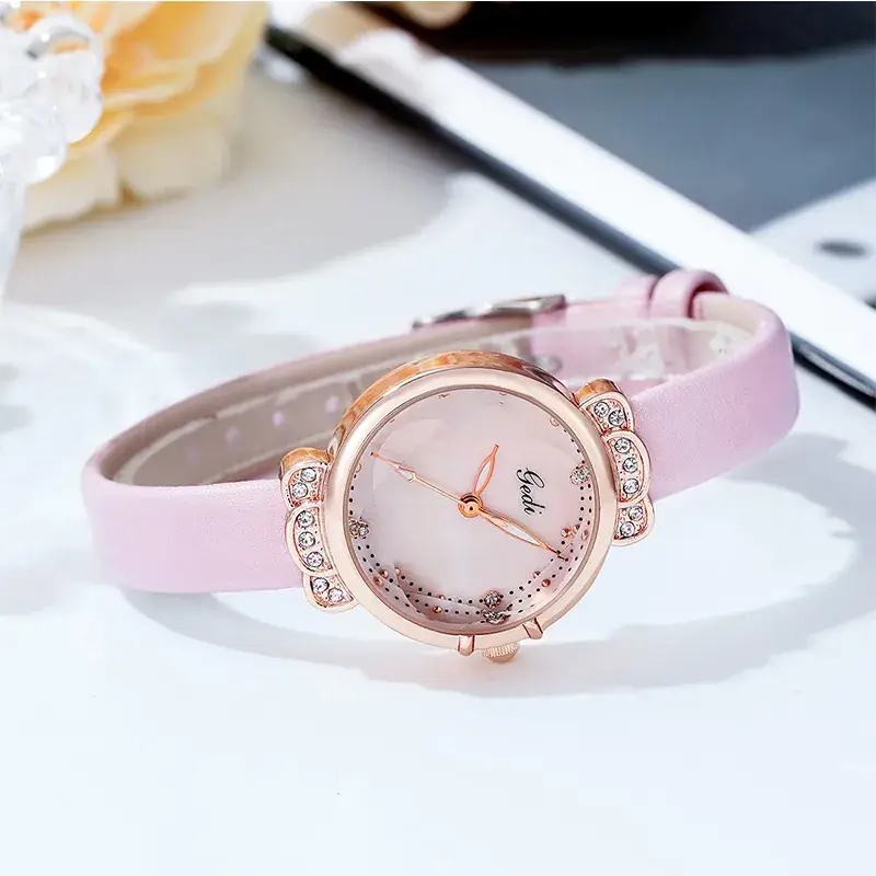 Women's Diamond-Encrusted Wristwatch with Black Strap - Image 5
