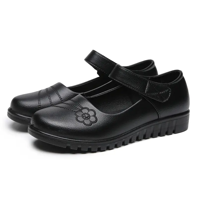Genuine Leather Shoes for Elderly Women, First Layer Cowhide, Non-Slip Leather Shoes for Middle-Aged and Elderly Women, Mother's Shoes, Flat Shoes, Large Size, Velcro Fastener - Image 6