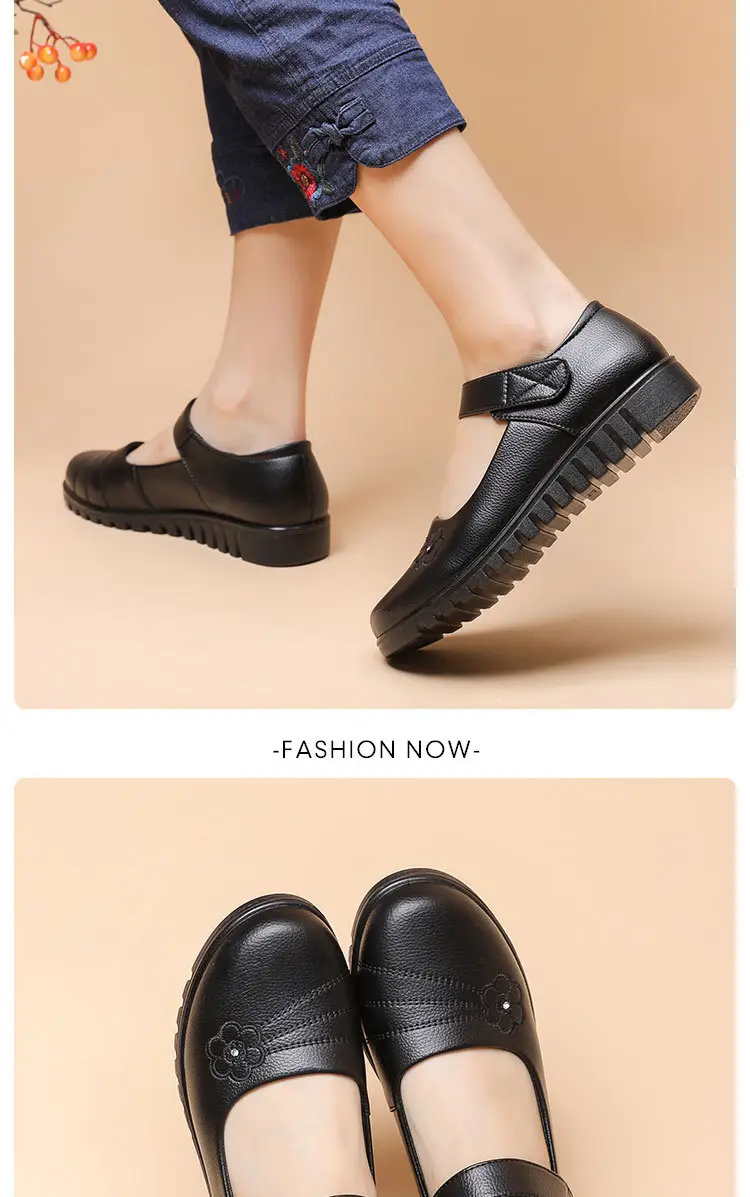 Genuine Leather Shoes for Elderly Women, First Layer Cowhide, Non-Slip Leather Shoes for Middle-Aged and Elderly Women, Mother's Shoes, Flat Shoes, Large Size, Velcro Fastener — feature 13