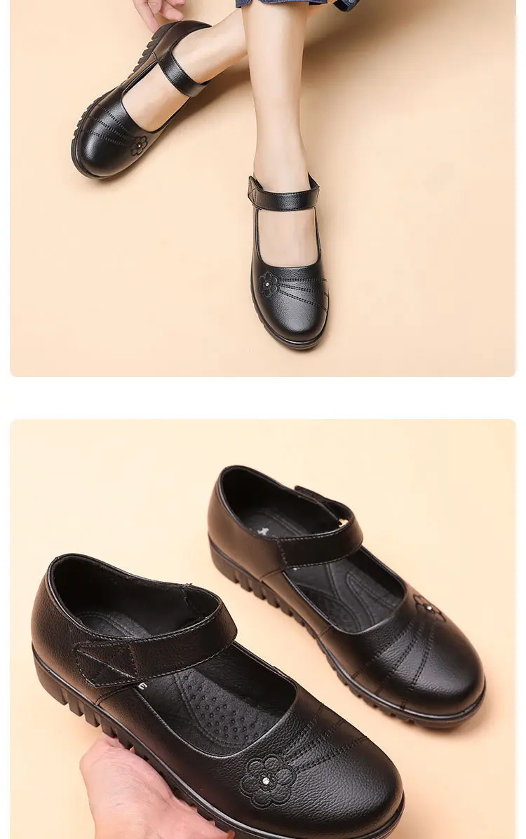 Genuine Leather Shoes for Elderly Women, First Layer Cowhide, Non-Slip Leather Shoes for Middle-Aged and Elderly Women, Mother's Shoes, Flat Shoes, Large Size, Velcro Fastener — feature 15