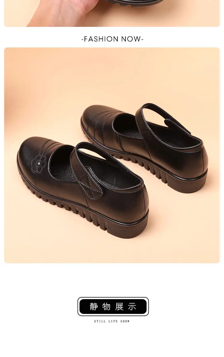 Genuine Leather Shoes for Elderly Women, First Layer Cowhide, Non-Slip Leather Shoes for Middle-Aged and Elderly Women, Mother's Shoes, Flat Shoes, Large Size, Velcro Fastener — feature 16