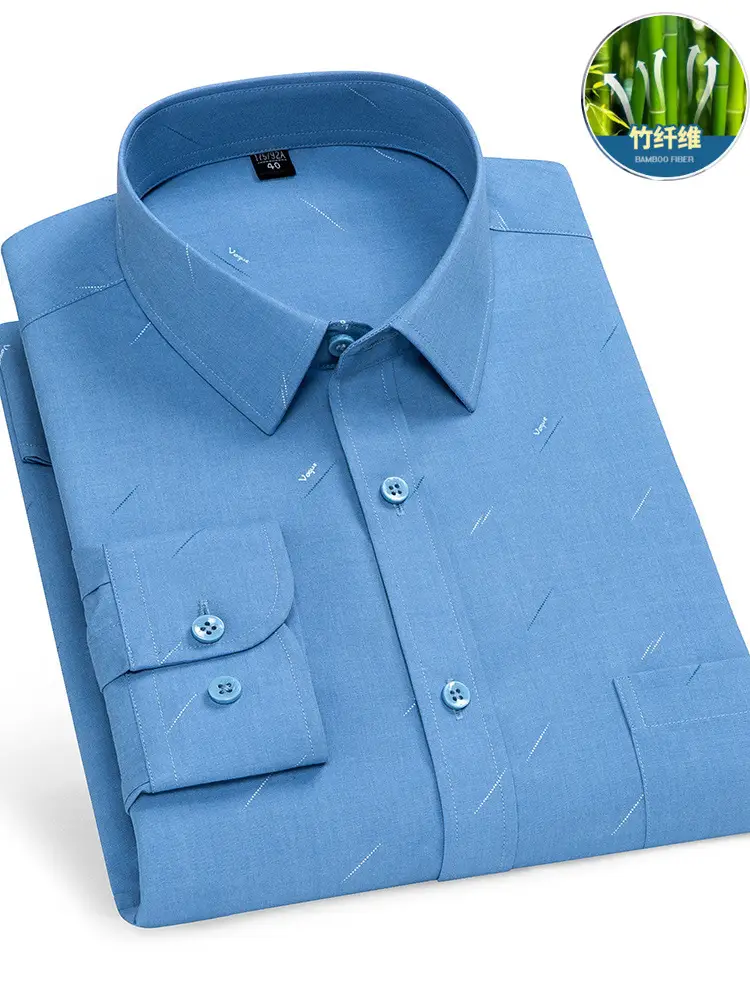 Blue Long Sleeve Shirt for Men Modal Elastic - Image 30