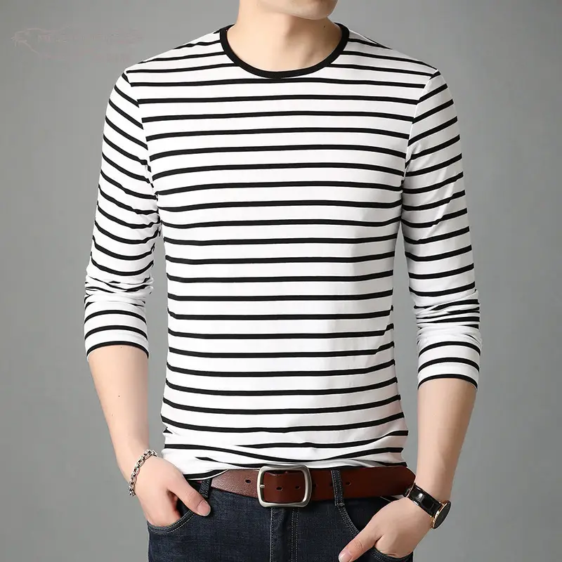 Men Red White Striped Long Sleeve T-Shirt - Image 13