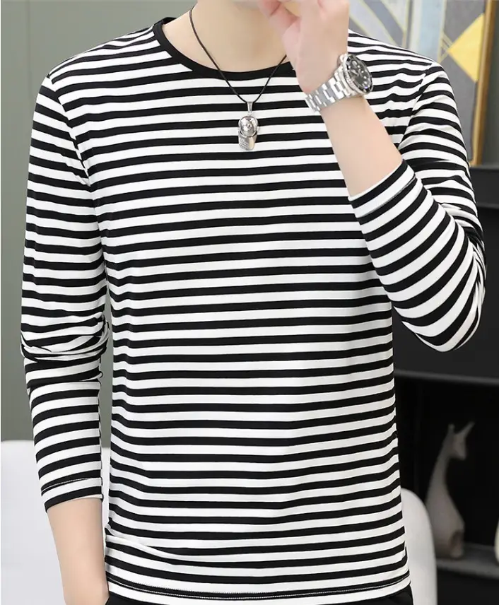 Men Red White Striped Long Sleeve T-Shirt - Image 11