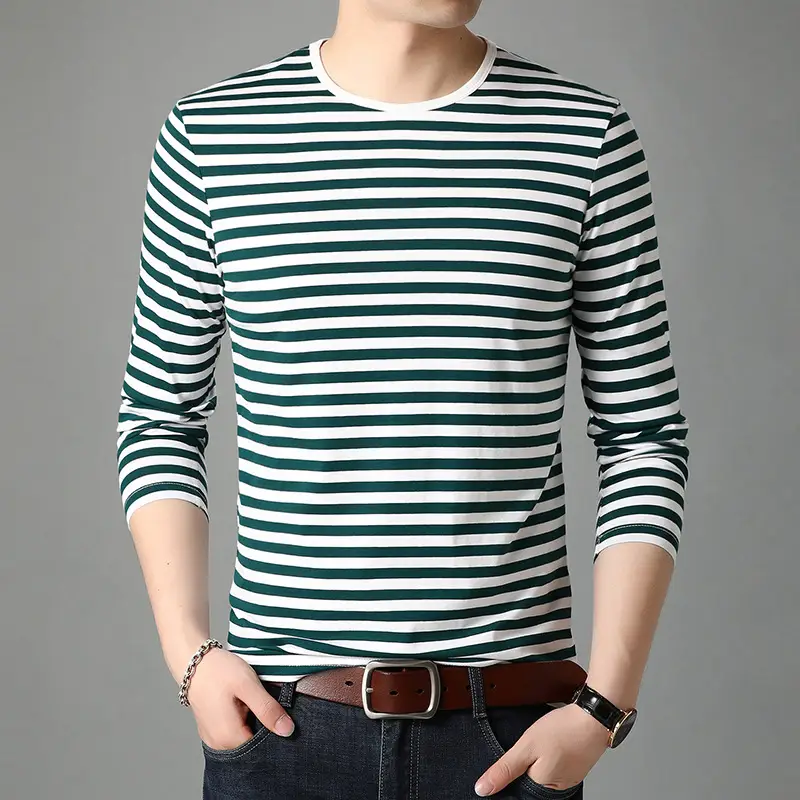 Men Red White Striped Long Sleeve T-Shirt - Image 5