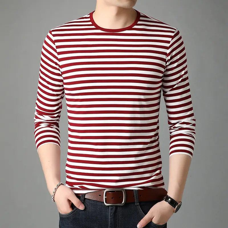 Men Red White Striped Long Sleeve T-Shirt - Image 6