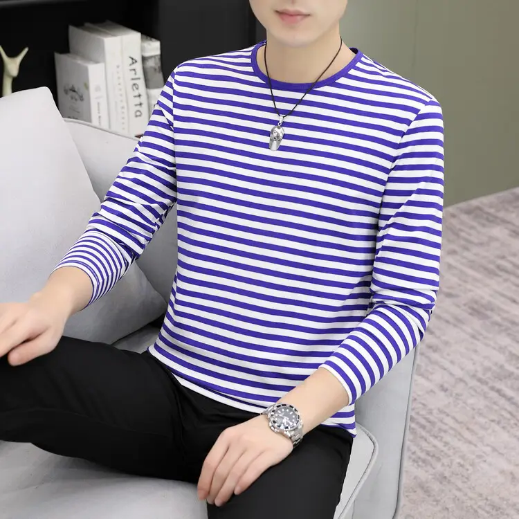 Men Red White Striped Long Sleeve T-Shirt - Image 7