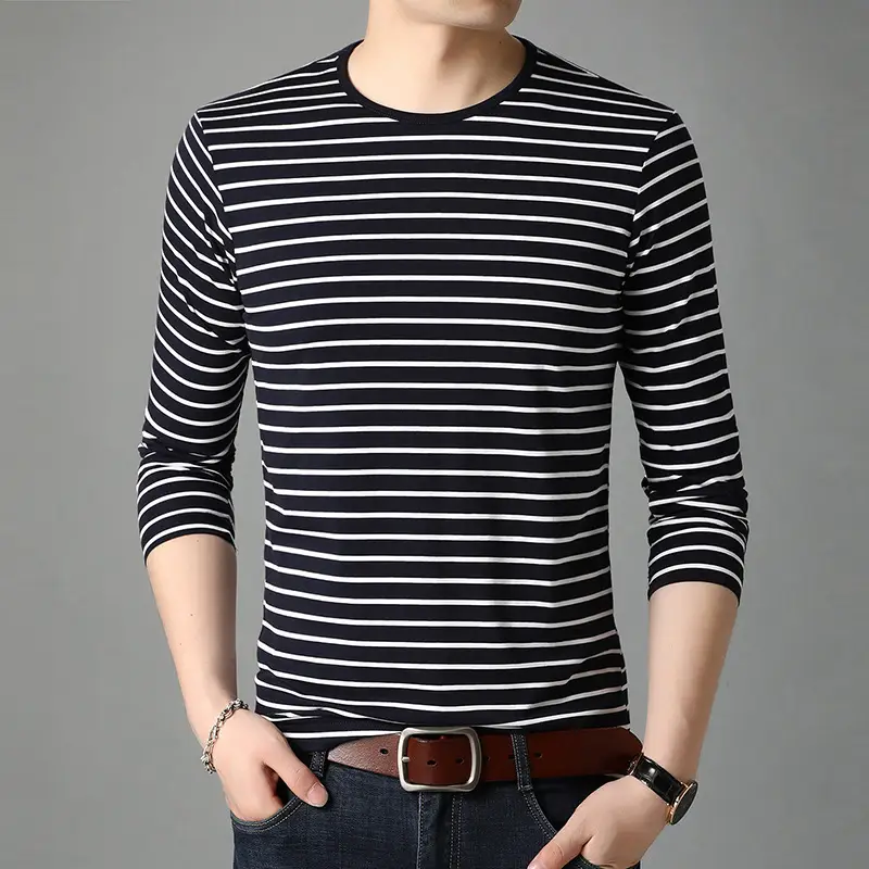 Men Red White Striped Long Sleeve T-Shirt - Image 8