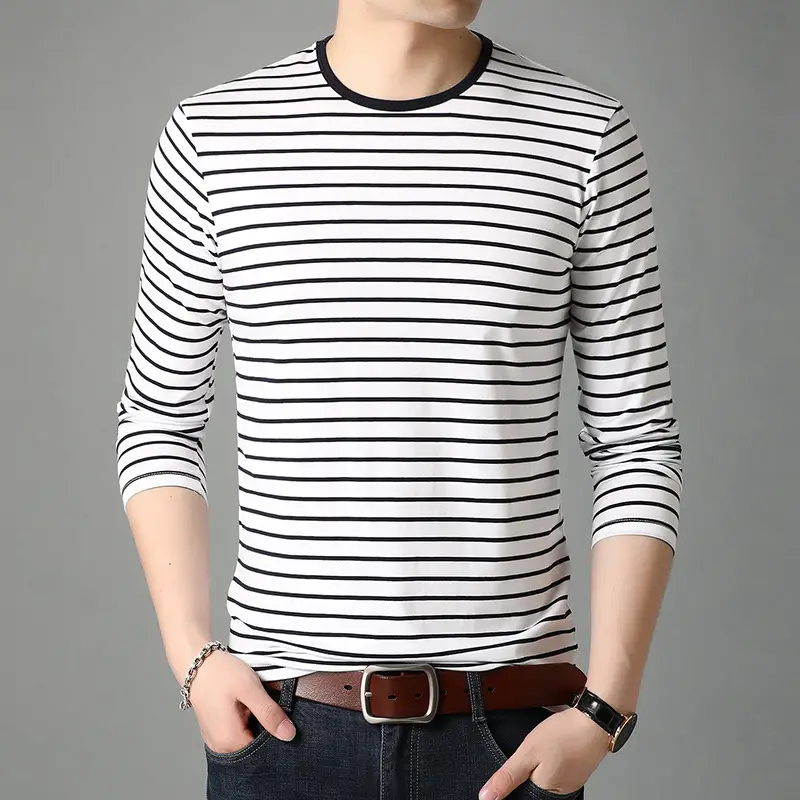 Men Red White Striped Long Sleeve T-Shirt - Image 9