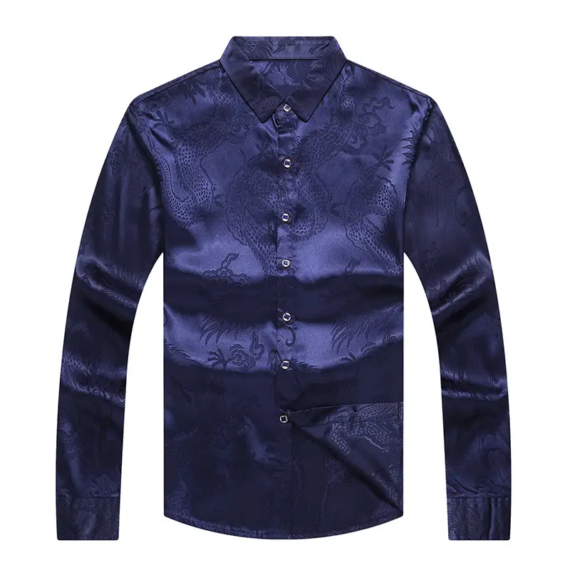 Men's Dragon Print Mercerized Cotton Shirt Red - Image 12