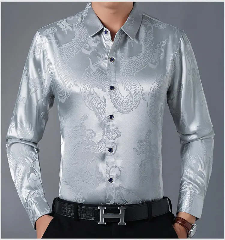 Men's Dragon Print Mercerized Cotton Shirt Red - Image 4