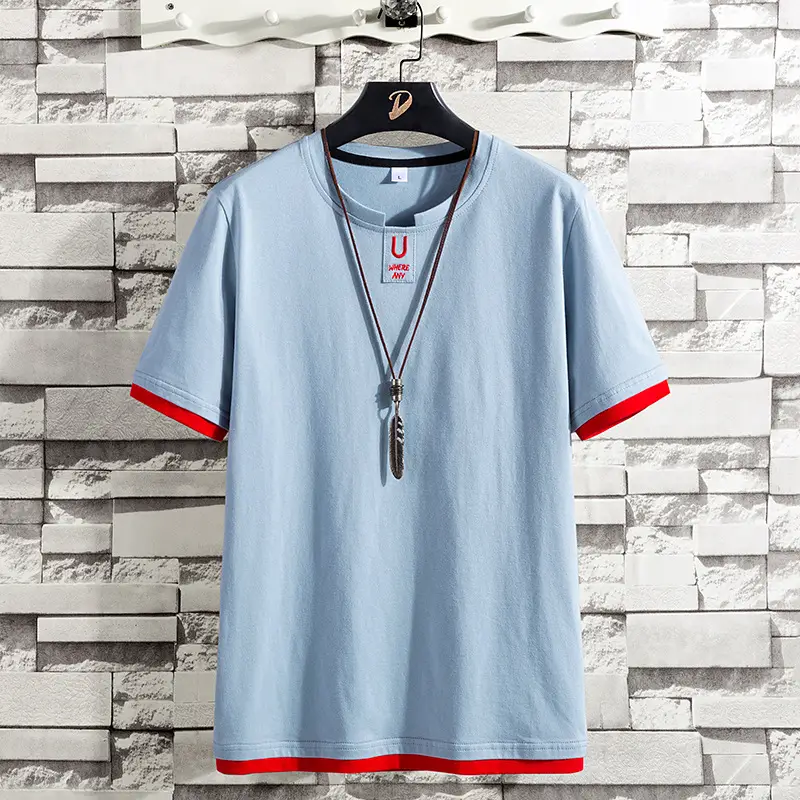 Men Black Round Neck T-Shirt 2025 Summer Loose Cotton