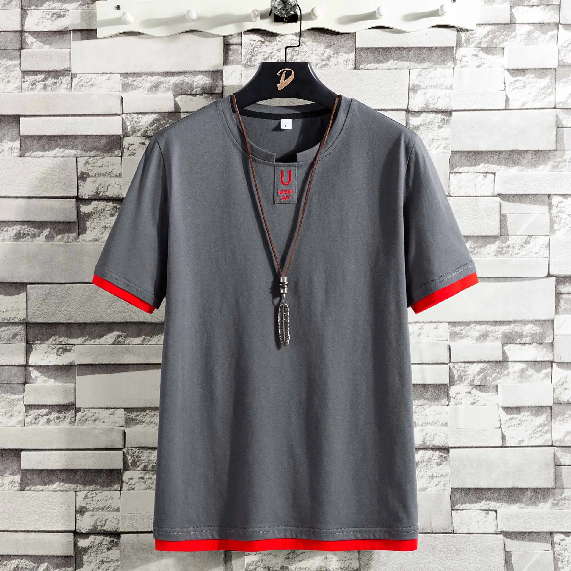 Men Black Round Neck T-Shirt 2025 Summer Loose Cotton