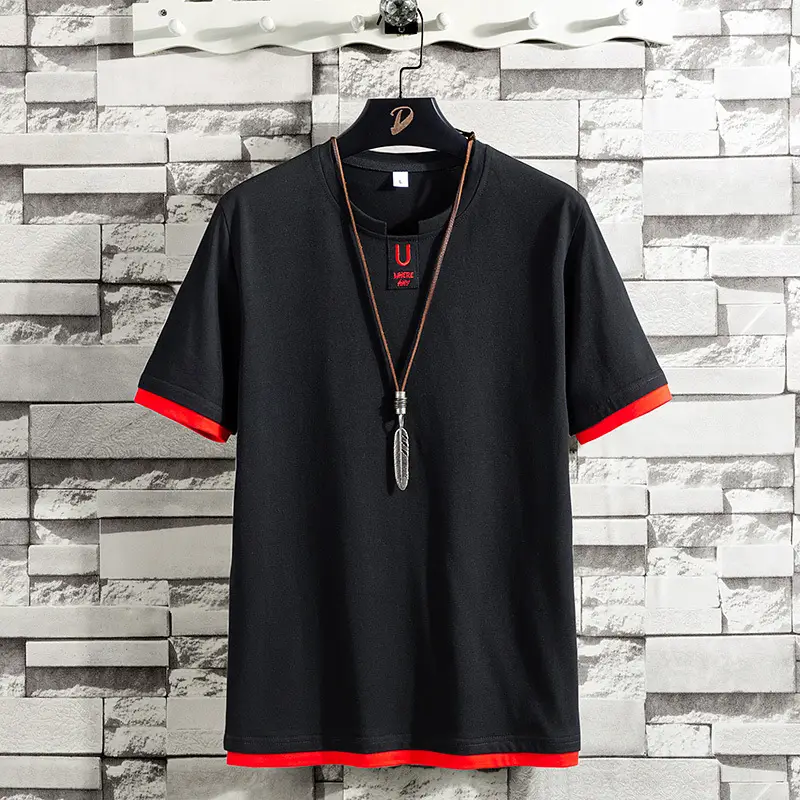 Men Black Round Neck T-Shirt 2025 Summer Loose Cotton