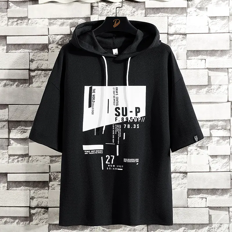 2025 Men Yellow Hooded T-Shirt with Graphic Print
