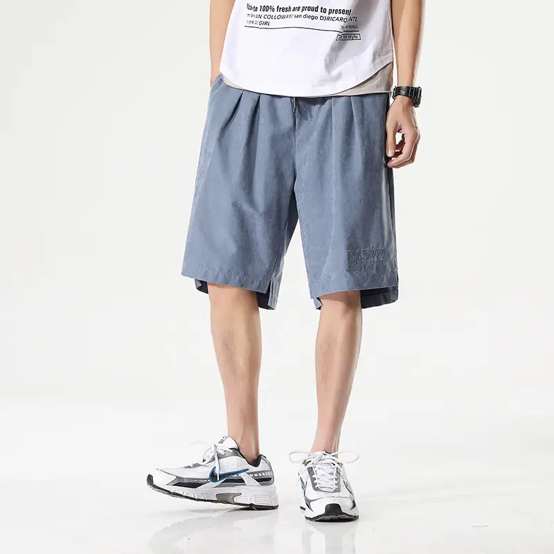 Men's Light Grey Casual Shorts with Brand Logo - Image 4