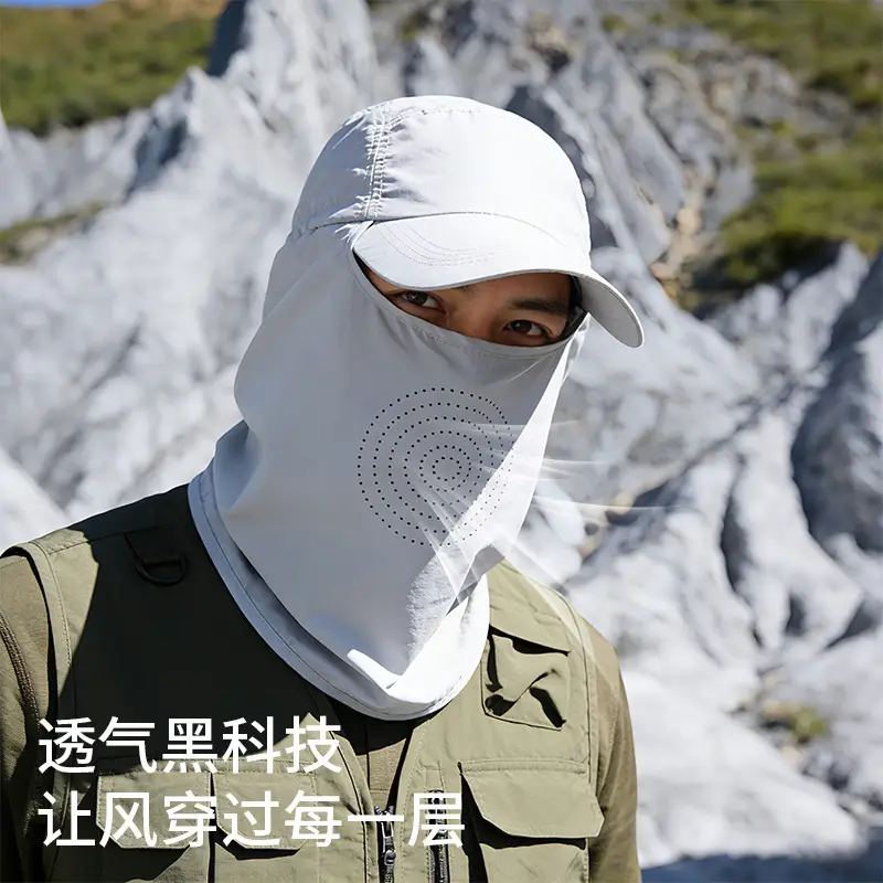 Men's Anti-UV Neck Cover with Cap White - Image 8