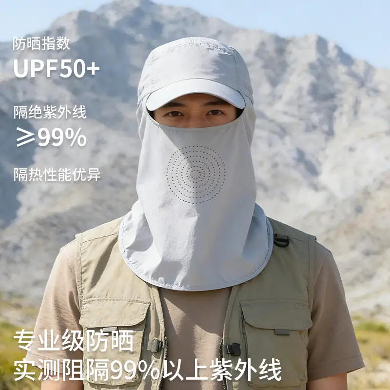 Men's Anti-UV Neck Cover with Cap White - Image 9