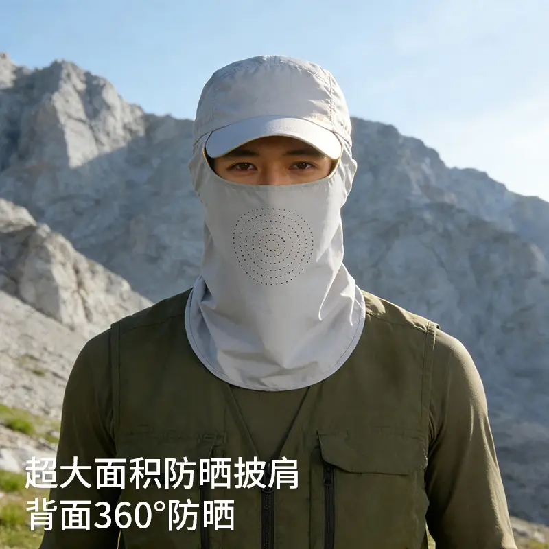 Men's Anti-UV Neck Cover with Cap White - Image 10
