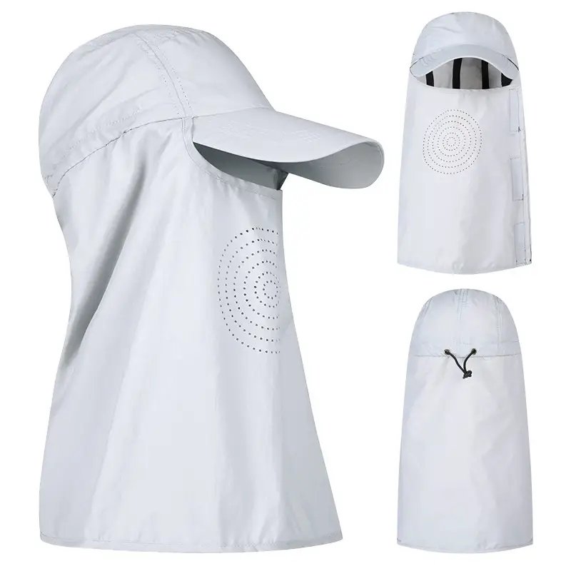 Men's Anti-UV Neck Cover with Cap White - Image 5