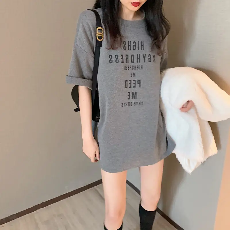 Women Loose Letter Print T-Shirt White Summer 2025 - Image 3