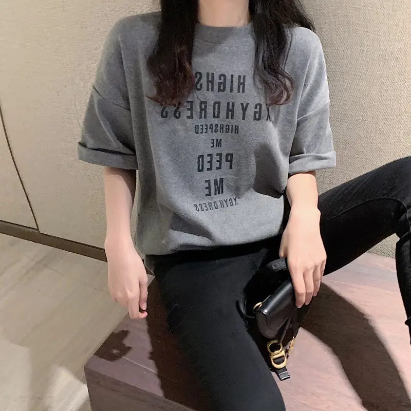 Women Loose Letter Print T-Shirt White Summer 2025 - Image 6