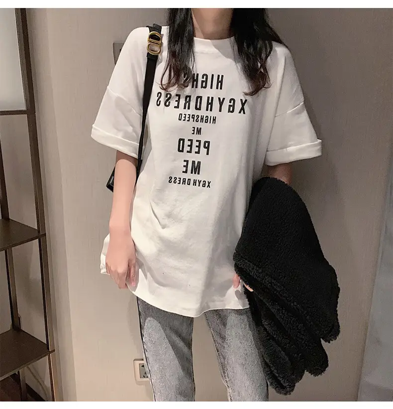 Women Loose Letter Print T-Shirt White Summer 2025 — feature 13