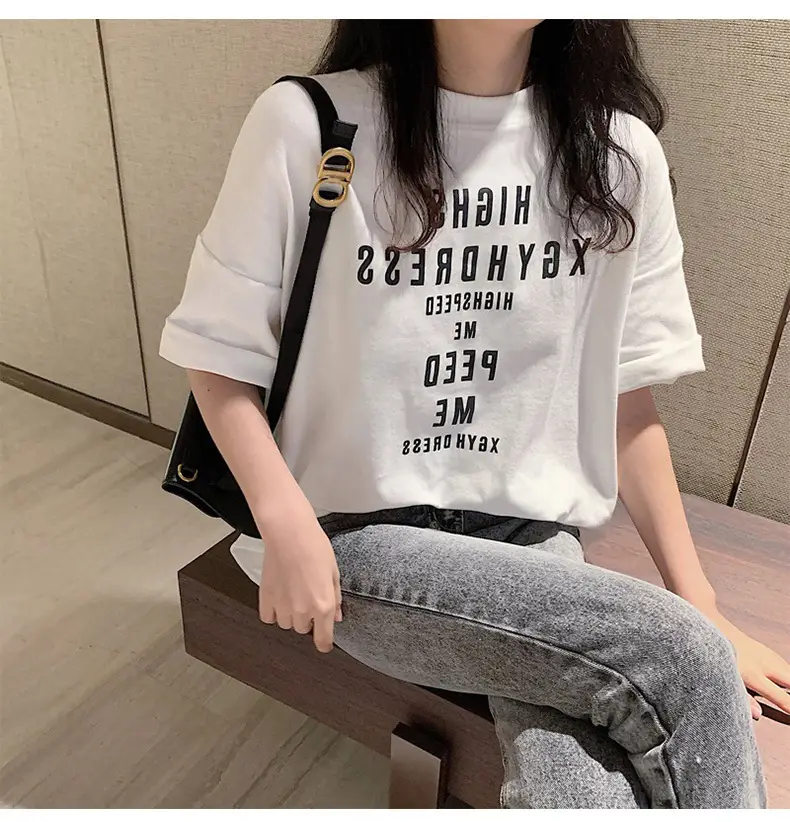 Women Loose Letter Print T-Shirt White Summer 2025 — feature 15