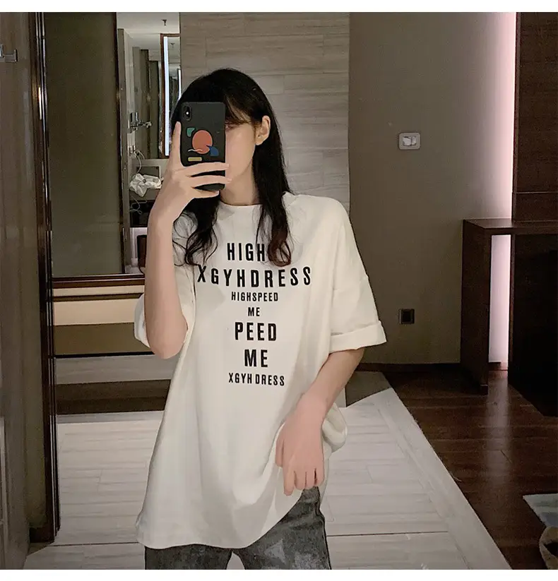 Women Loose Letter Print T-Shirt White Summer 2025 — feature 17