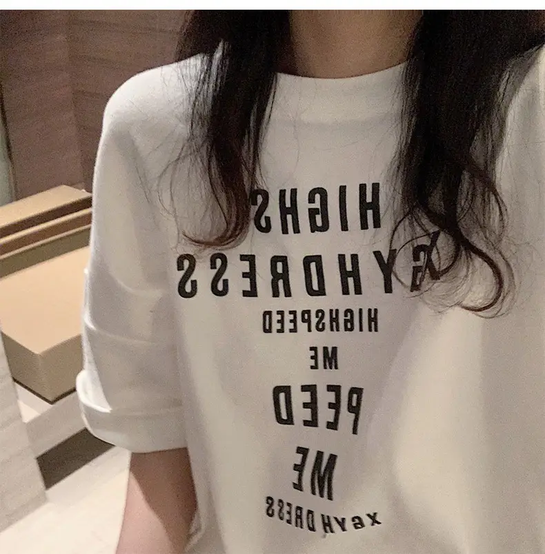 Women Loose Letter Print T-Shirt White Summer 2025 — feature 19