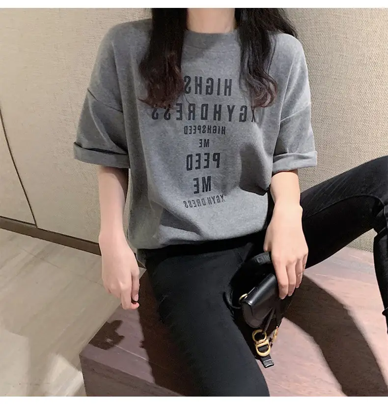 Women Loose Letter Print T-Shirt White Summer 2025 — feature 5