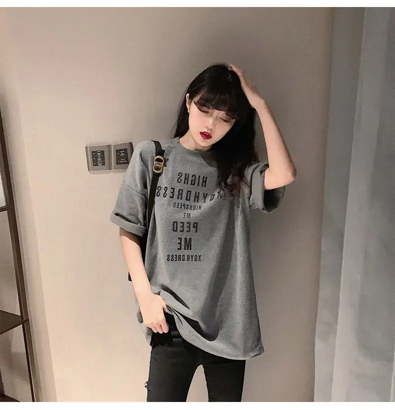 Women Loose Letter Print T-Shirt White Summer 2025 — feature 7