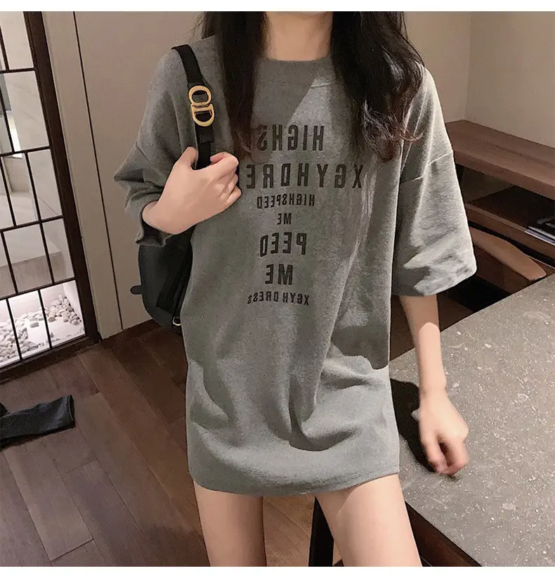 Women Loose Letter Print T-Shirt White Summer 2025 — feature 8