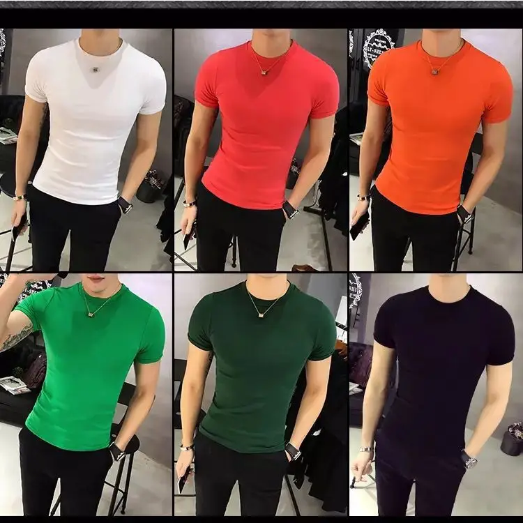 Men Black Thin Korean Style T-Shirt Short Sleeve - Image 3
