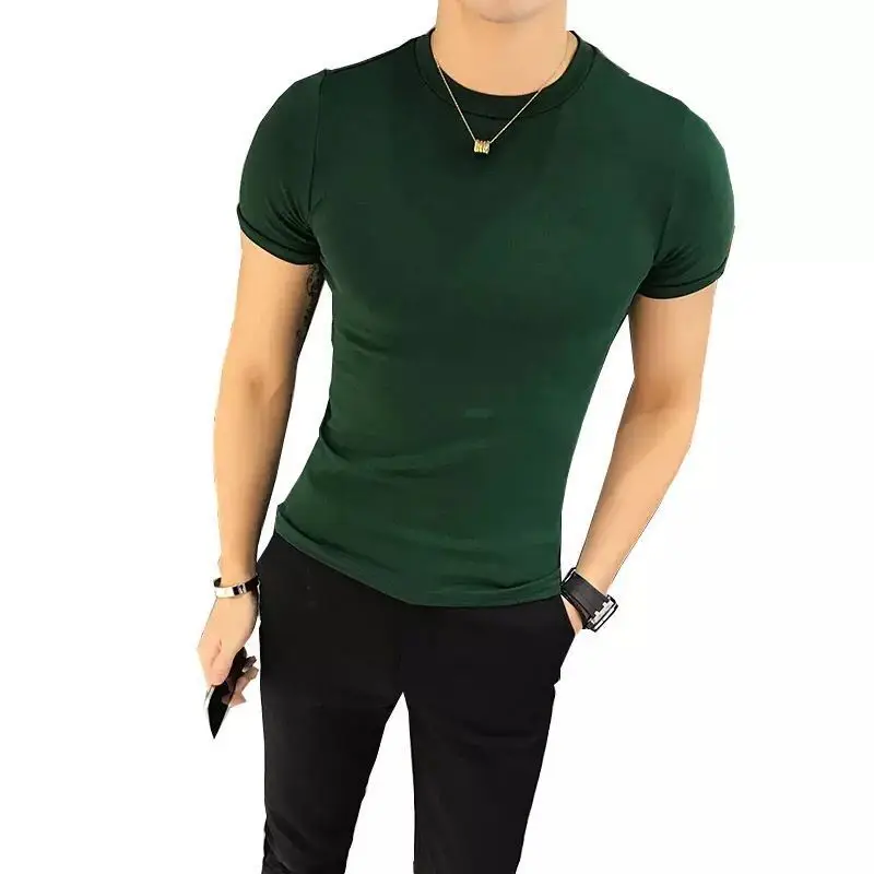Men Black Thin Korean Style T-Shirt Short Sleeve - Image 5