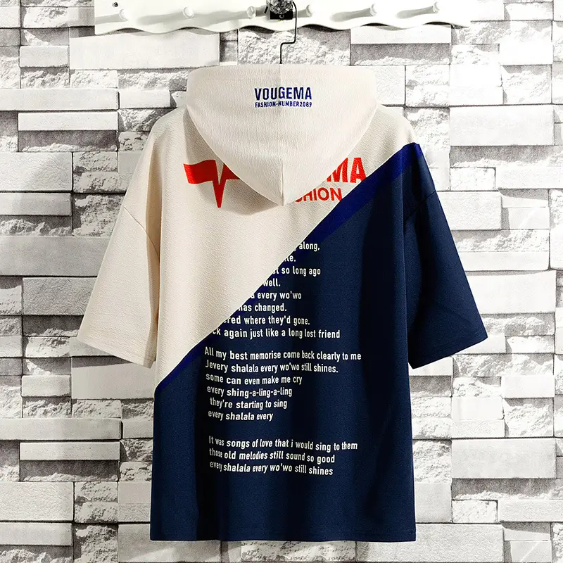 2025 Men Hooded T-Shirt Navy Blue Cream Catch - Image 5
