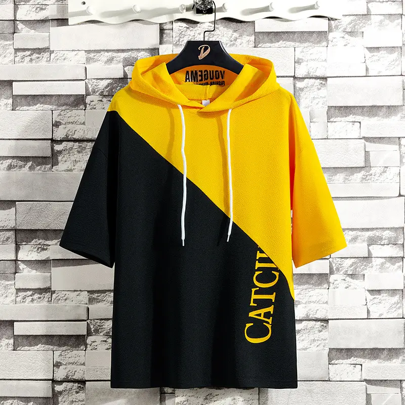 2025 Men Hooded T-Shirt Navy Blue Cream Catch - Image 4