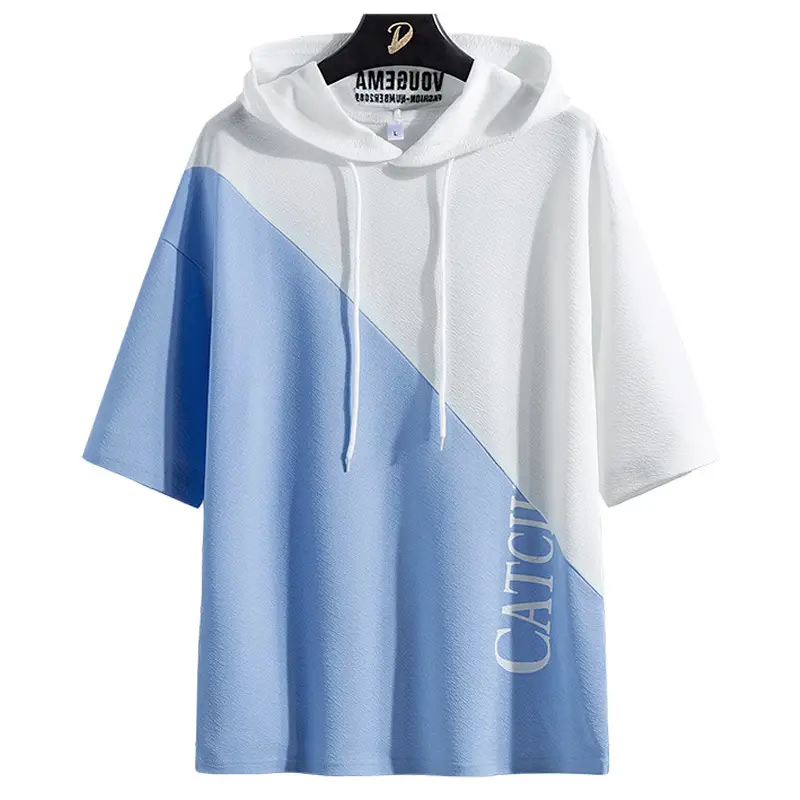2025 Men Hooded T-Shirt Navy Blue Cream Catch - Image 6