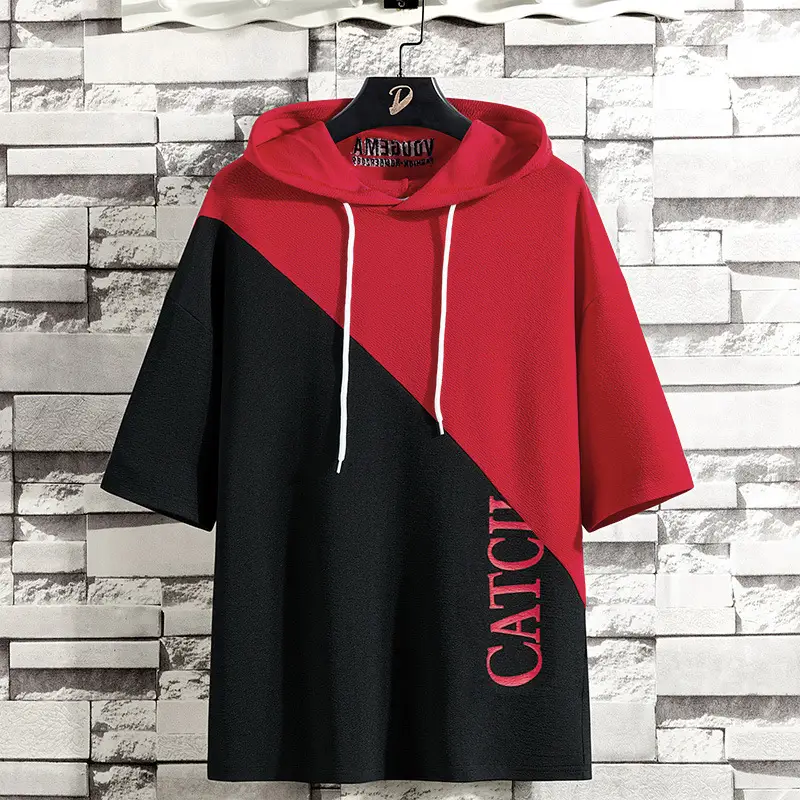 2025 Men Hooded T-Shirt Navy Blue Cream Catch - Image 3