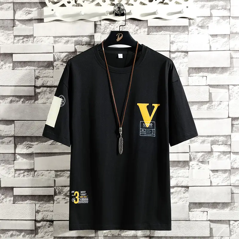 Men Black V-Logo T-Shirt Loose Fit 2025 - Image 2