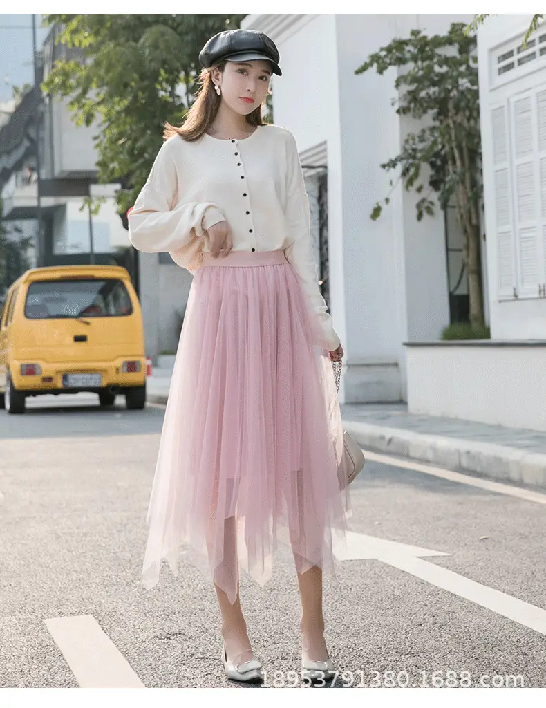 Green Mesh High Waist Skirt Set for Women