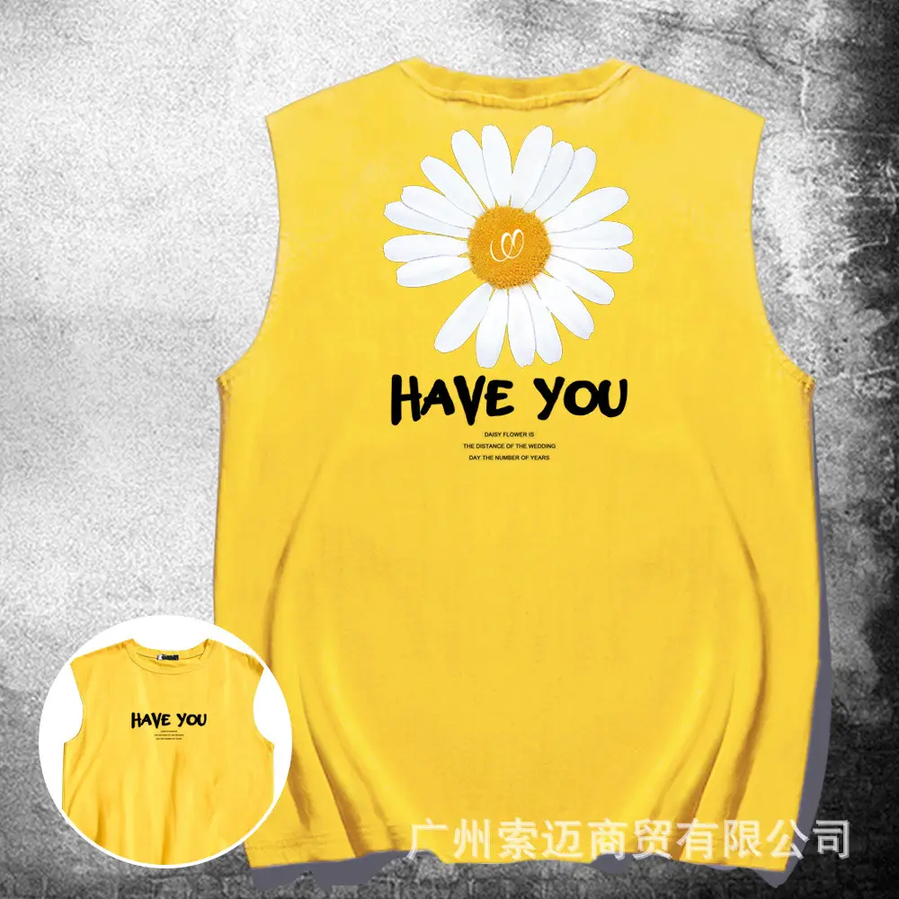 Black Daisy Sleeveless Vest Youth Trendy - Image 3