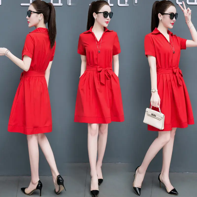 Women Red Korean Style Summer Dress 2020 - Image 5