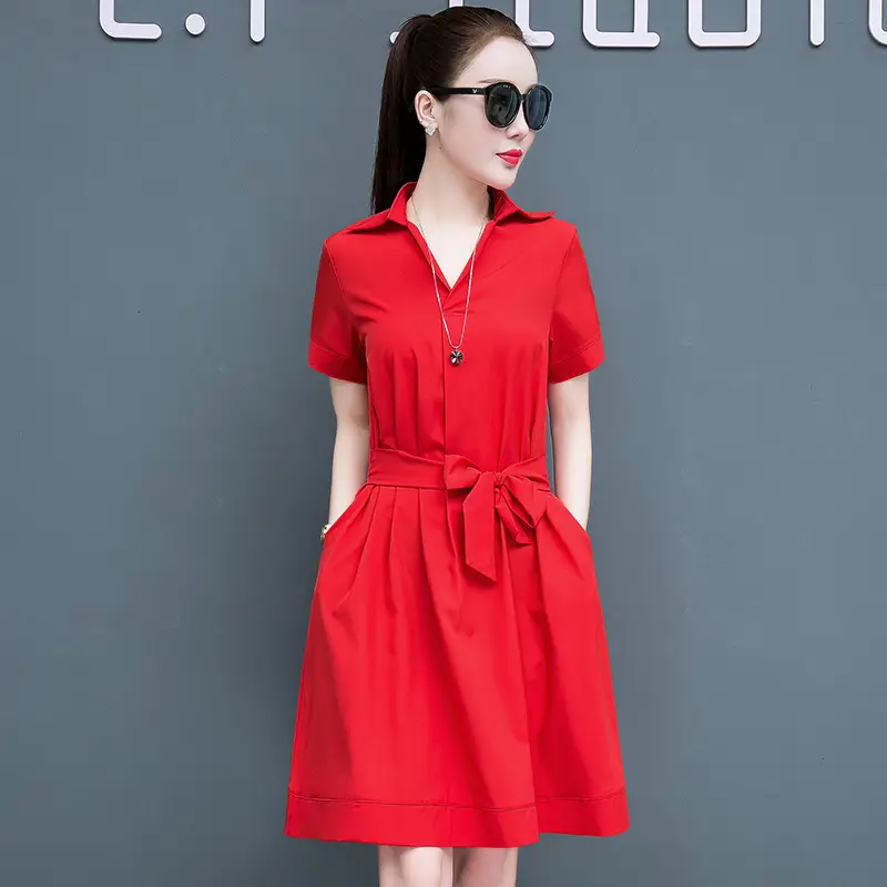 Women Red Korean Style Summer Dress 2020 - Image 2