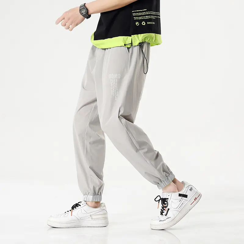 Men Summer Bunch-Legged Cropped Pants Grey Green - Image 3