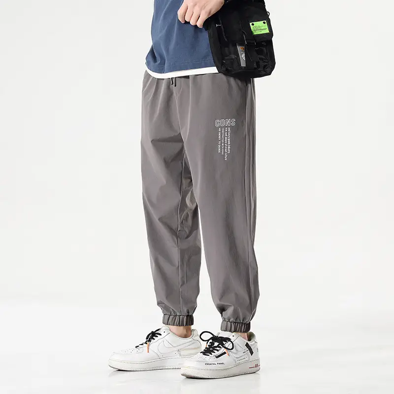 Men Summer Bunch-Legged Cropped Pants Grey Green - Image 4