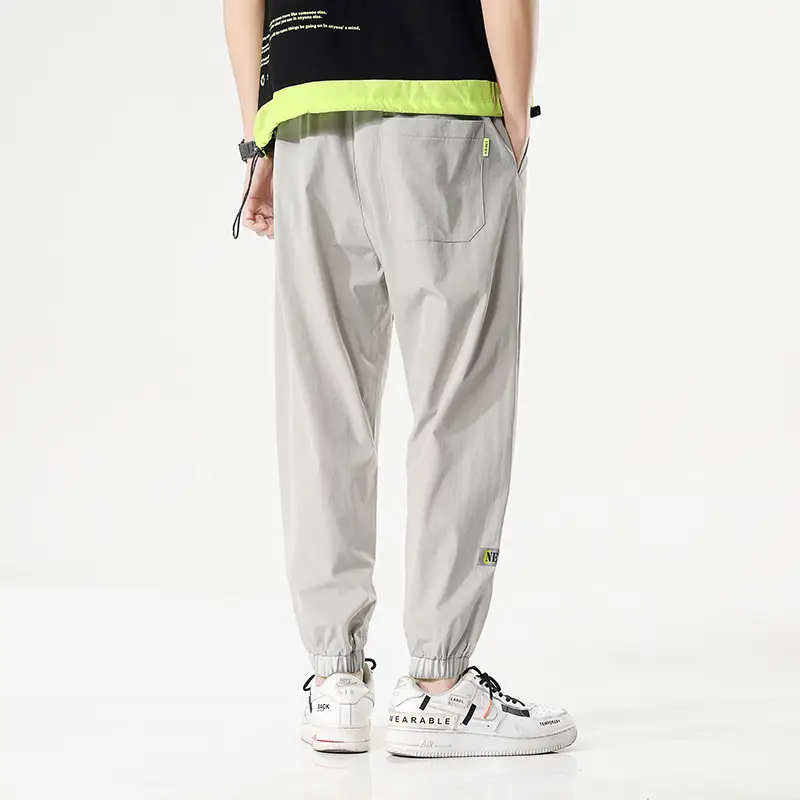 Men Summer Bunch-Legged Cropped Pants Grey Green - Image 5
