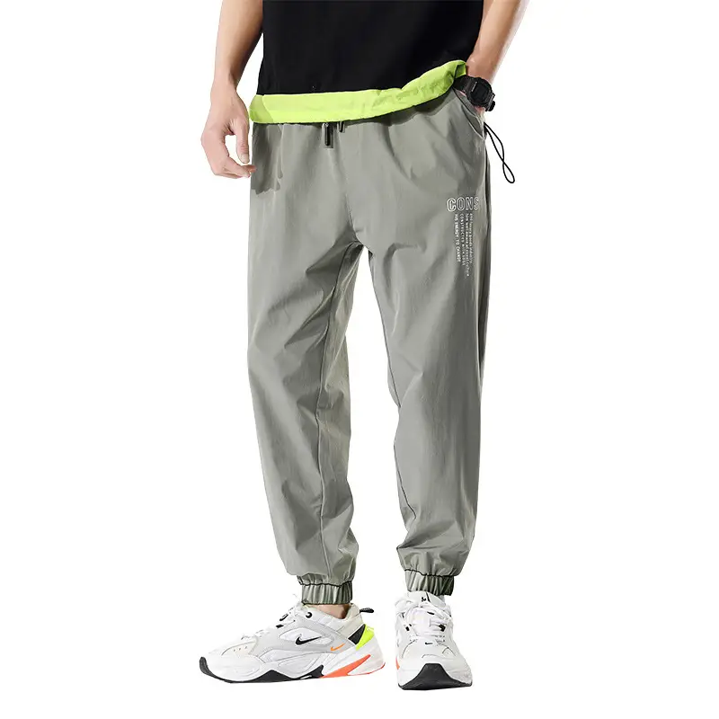 Men Summer Bunch-Legged Cropped Pants Grey Green - Image 6