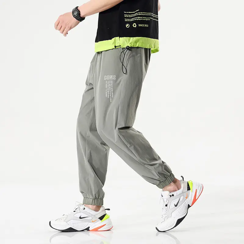 Men Summer Bunch-Legged Cropped Pants Grey Green - Image 2